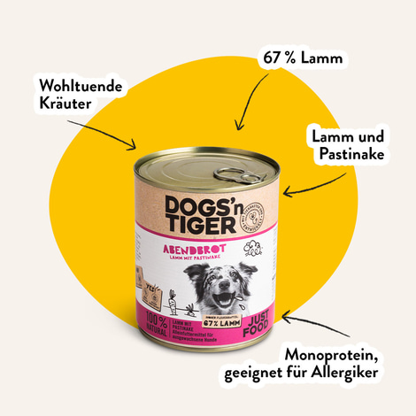 Dogs'n Tiger Abendbrot Nassfutter Lamm mit Pastinake