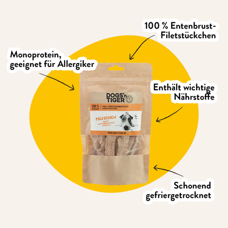 Dogs'n Tiger Päuschen gefriergetrocknetes Filet Ente (L) 80g
