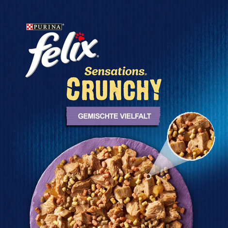 FELIX Sensations Crunchy Geschmacksvielfalt mit Gemüse 10x85g + 1x40g Knusperstückchen