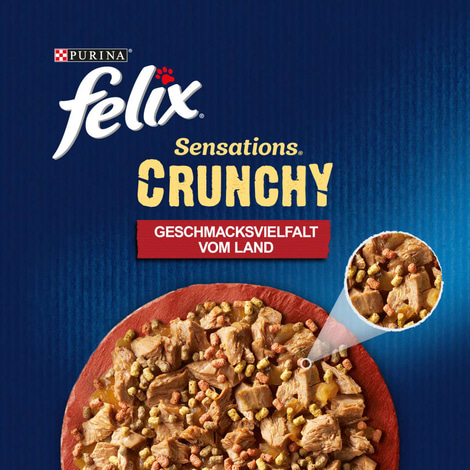 FELIX Sensations Crunchy Geschmacksvielfalt vom Land 10x85g + 1x40g Knusperstückchen