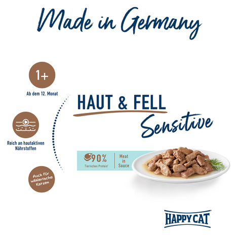 Happy Cat Sensitive Meat in Sauce Haut & Fell Pouch