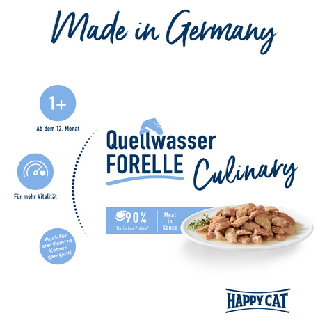 Happy Cat Tray Culinary Meat in Sauce Quellwasser Forelle