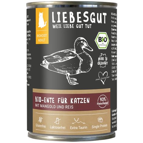 Liebesgut Biokost Adult Katze mit Ente, Mangold und Reis