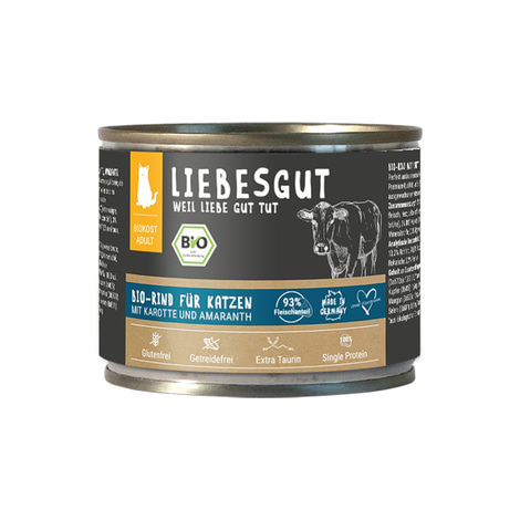 Liebesgut Biokost Adult Katze mit Rind, Karotten und Amaranth