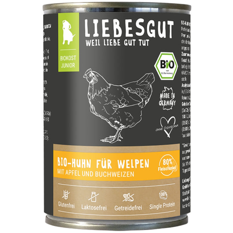 Liebesgut Biokost Junior Hund mit Huhn, Apfel und Buchweizen