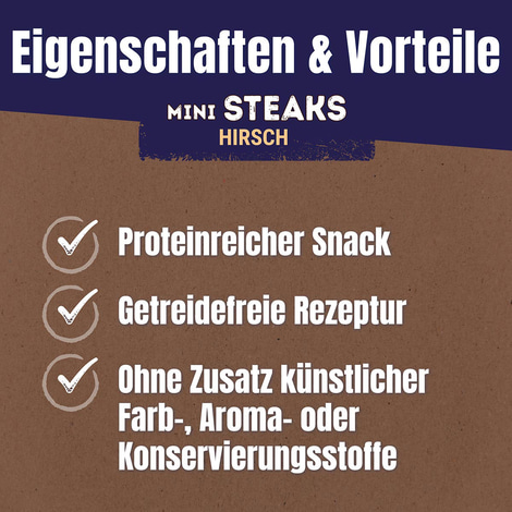 Purina AdVENTuROS Mini Steaks Hundeleckerli getreidefrei mit Hirsch