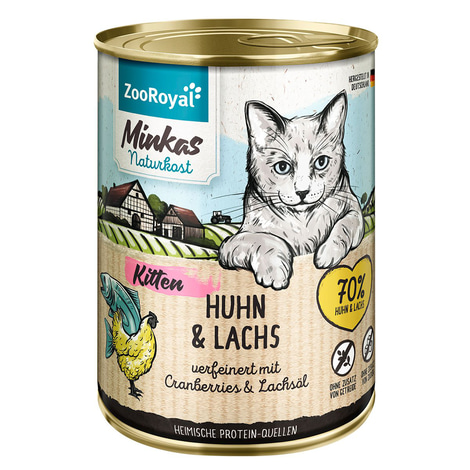 ZooRoyal Minkas Naturkost Kitten Huhn & Lachs verfeinert mit Cranberries & Lachsöl