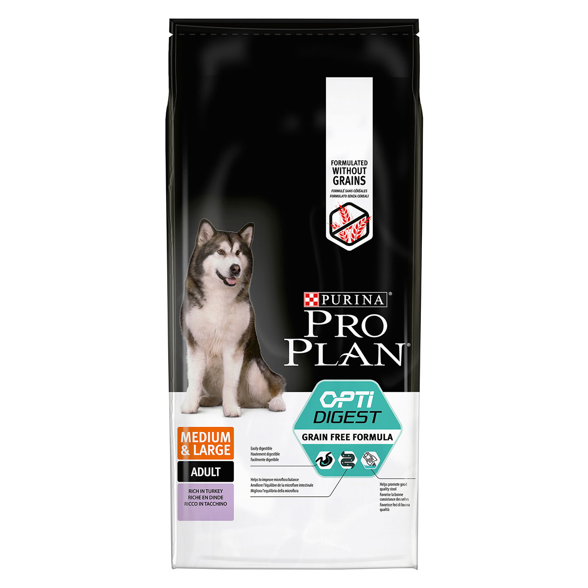 PURINA PRO PLAN Medium & Large Adult OPTIDIGEST s vysokým obsahem krocana, 2,5 kg 12 kg