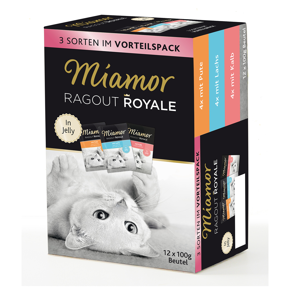 Miamor Ragout Royale Pute, Lachs, Kalb in Jelly Multibox Adult 12x100g Miamor Ragout Royale Pute, Lachs, Kalb in Jelly Multibox Adult 12x100g