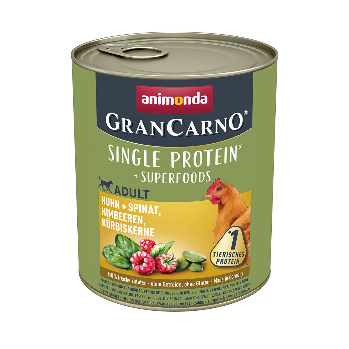 Animonda GranCarno KUŘE+ŠPENÁT, MALINY, DÝŇOVÁ SEMÍNKA 6x800g
