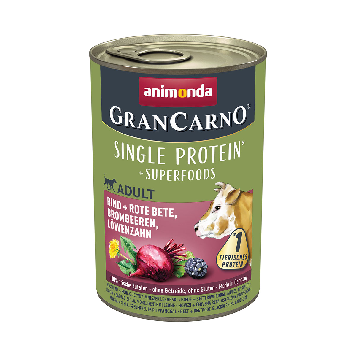 Animonda GranCarno HOVĚZÍ + ČERVENÁ ŘEPA, OSTRUŽINY A PAMPELIŠKA 24x400g