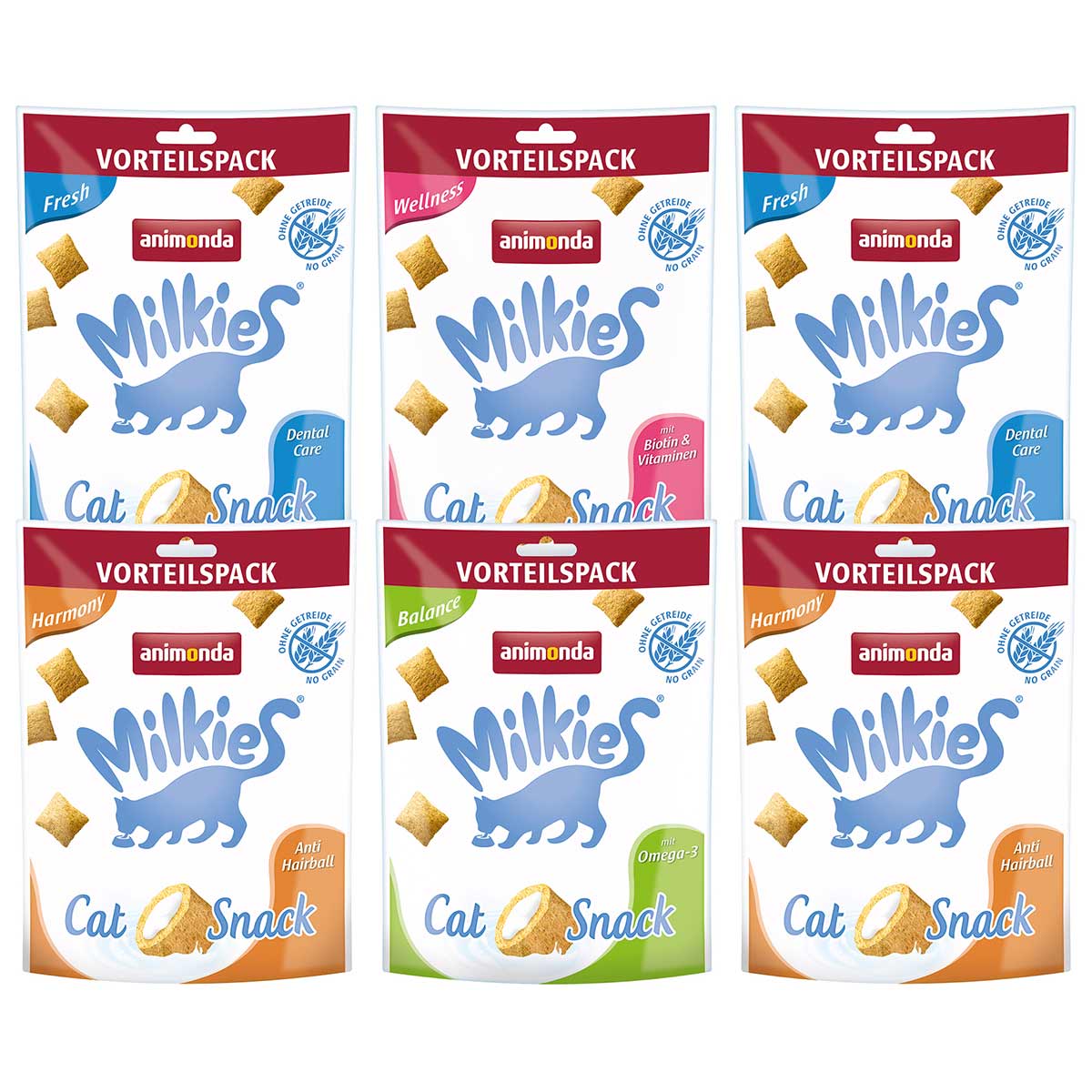 Milkies Adult Selection křupavé polštářky, variace chutí, 6× 120 g
