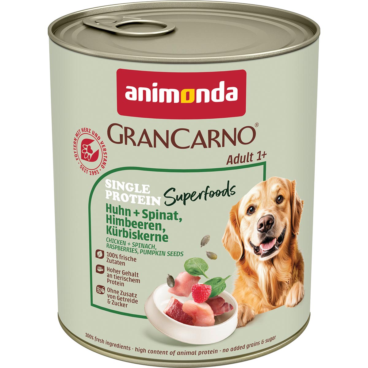 animonda GranCarno superfoods Huhn + Spinat + Himbeer + Kürbiskern