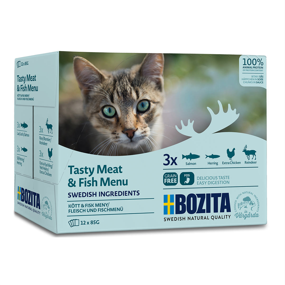 Bozita kousky v omáčce, multibox maso a ryba, 12 × 85 g