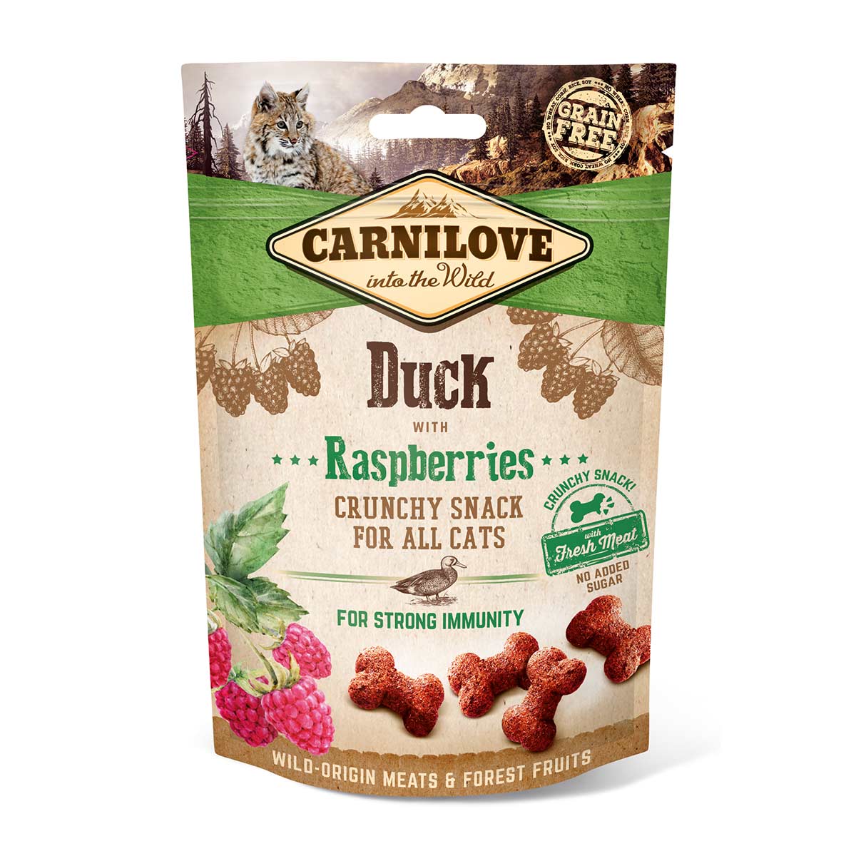 Carnilove Cat – Crunchy Snack – kachna s malinami 50 g