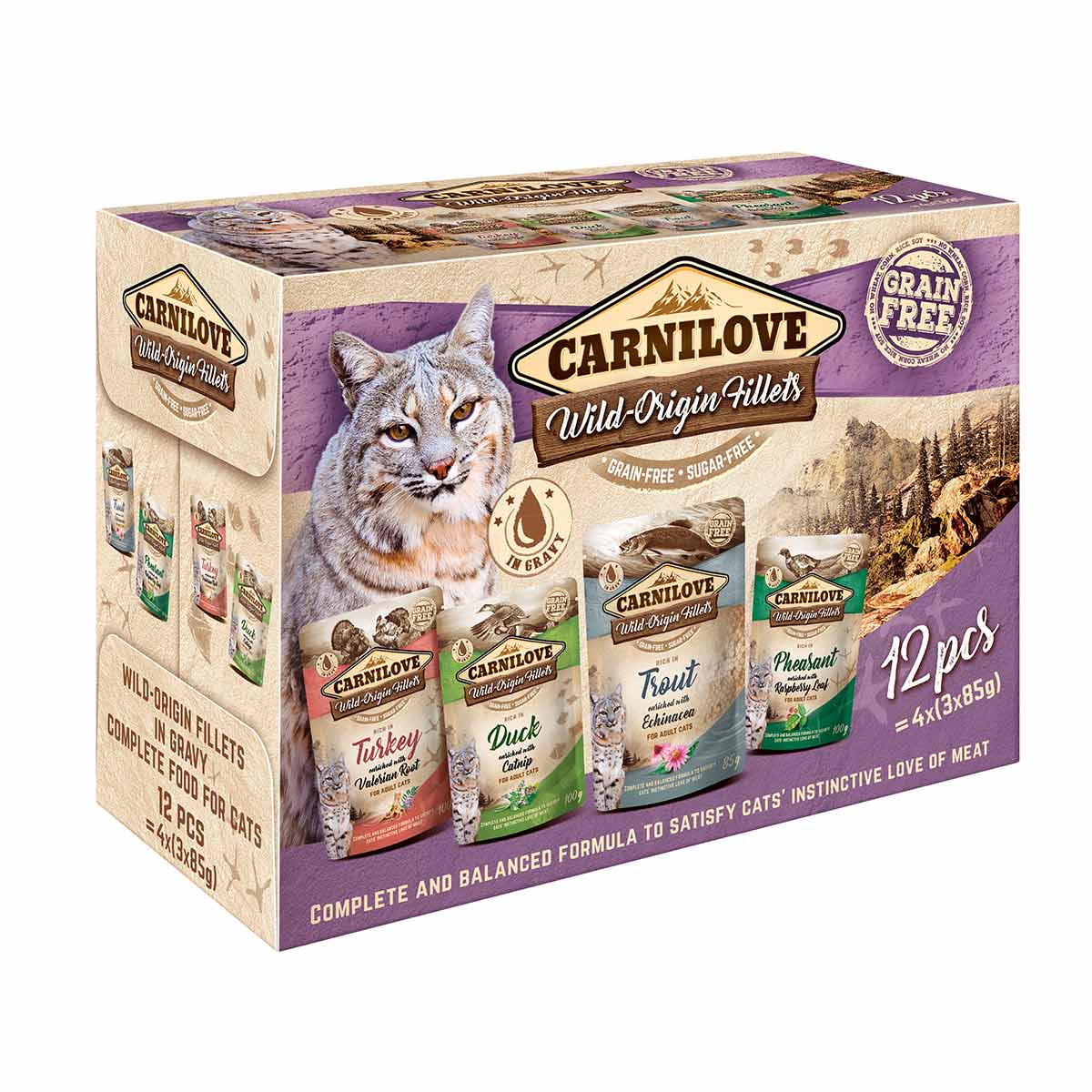 Levně Carnilove Cat kapsičky ragú – kombinované balení se 4 druhy (krůta, kachna, pstruh, bažant) – 12× 85 g