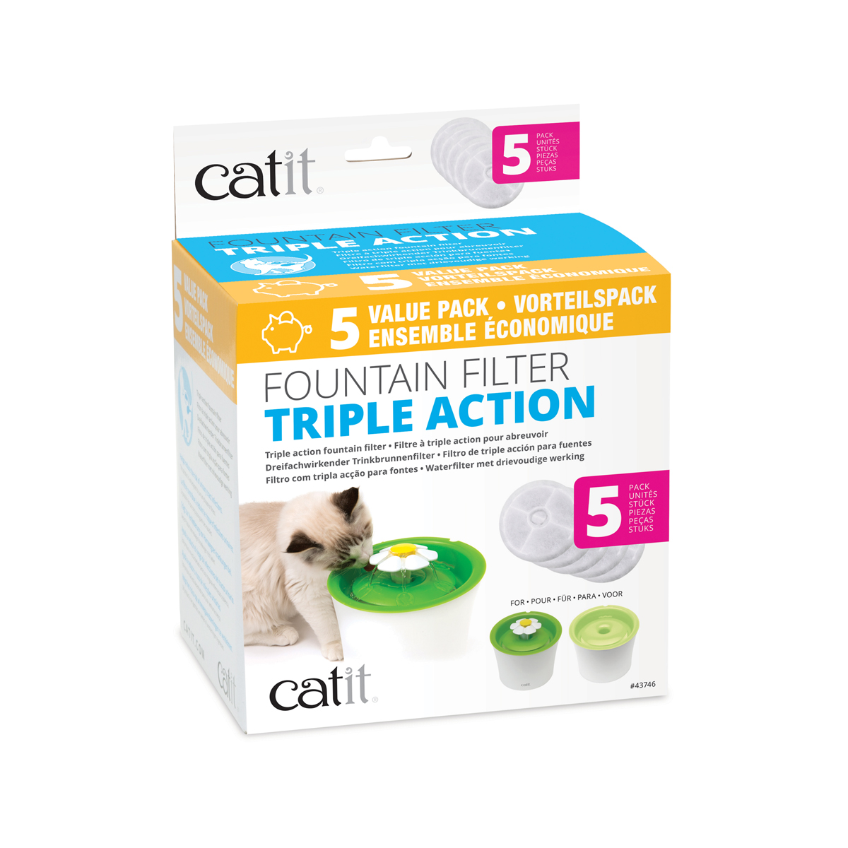 Catit 2.0 Triple Action náhradní filtr pro fontánu s květinkou sada 5 kusů