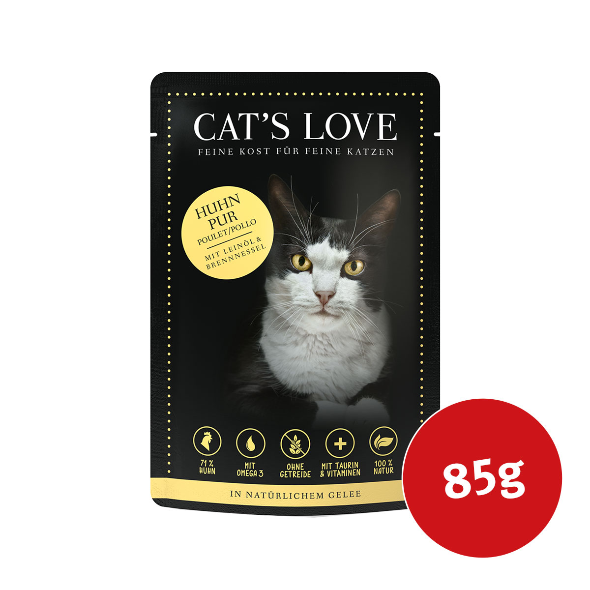 Cat's Love s čistým kuřecím masem, lněným olejem a kopřivami 12 × 85 g