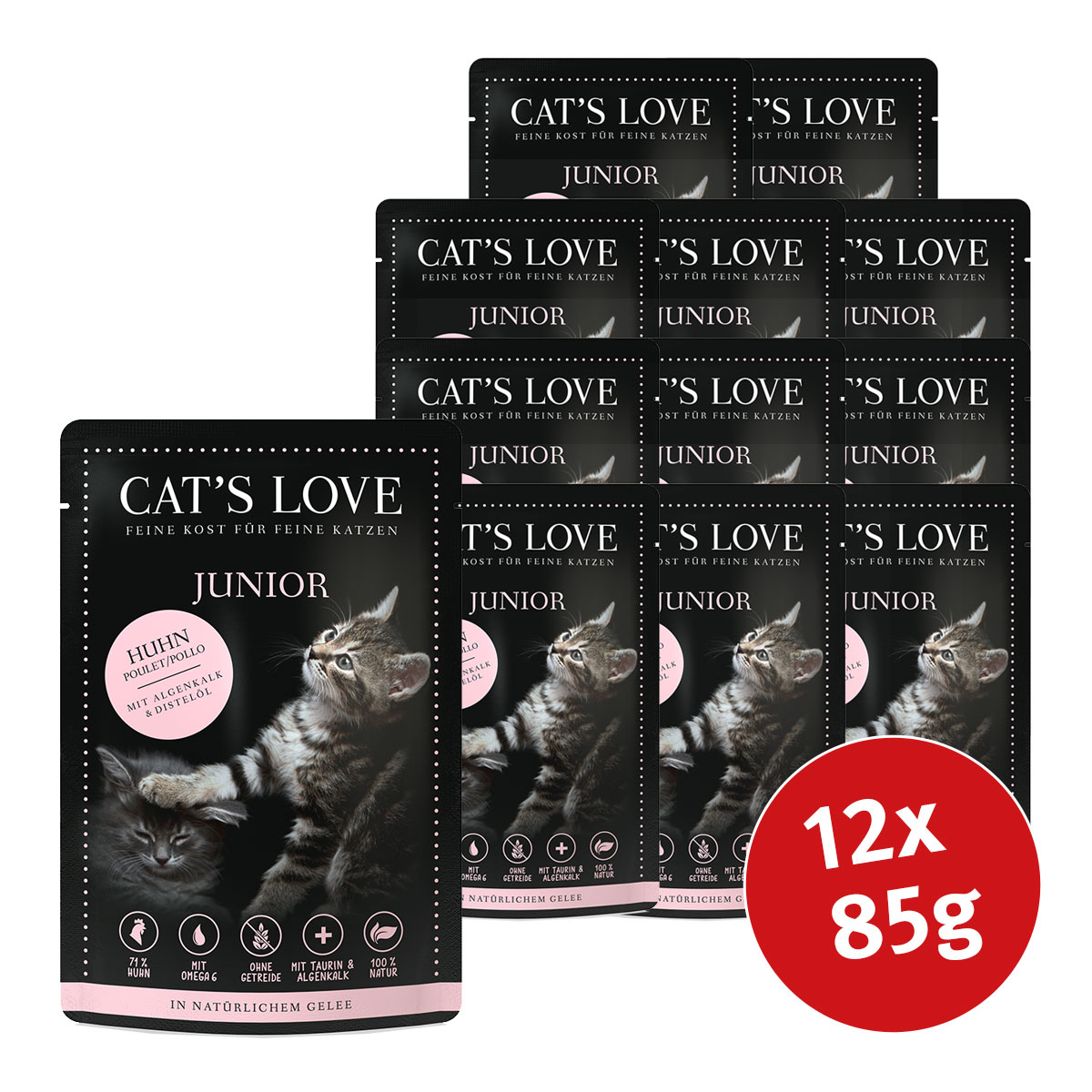 Cat's Love Junior kuřecí s mořskými řasami a saflorovým olejem 12 × 85 g