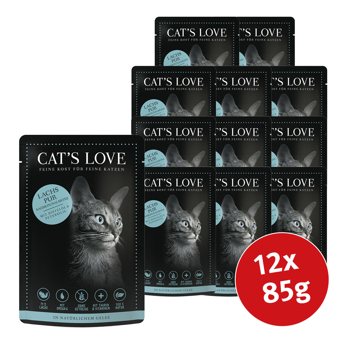 Cat's Love čistý losos se saflorovým olejem a petrželkou 12 × 85 g