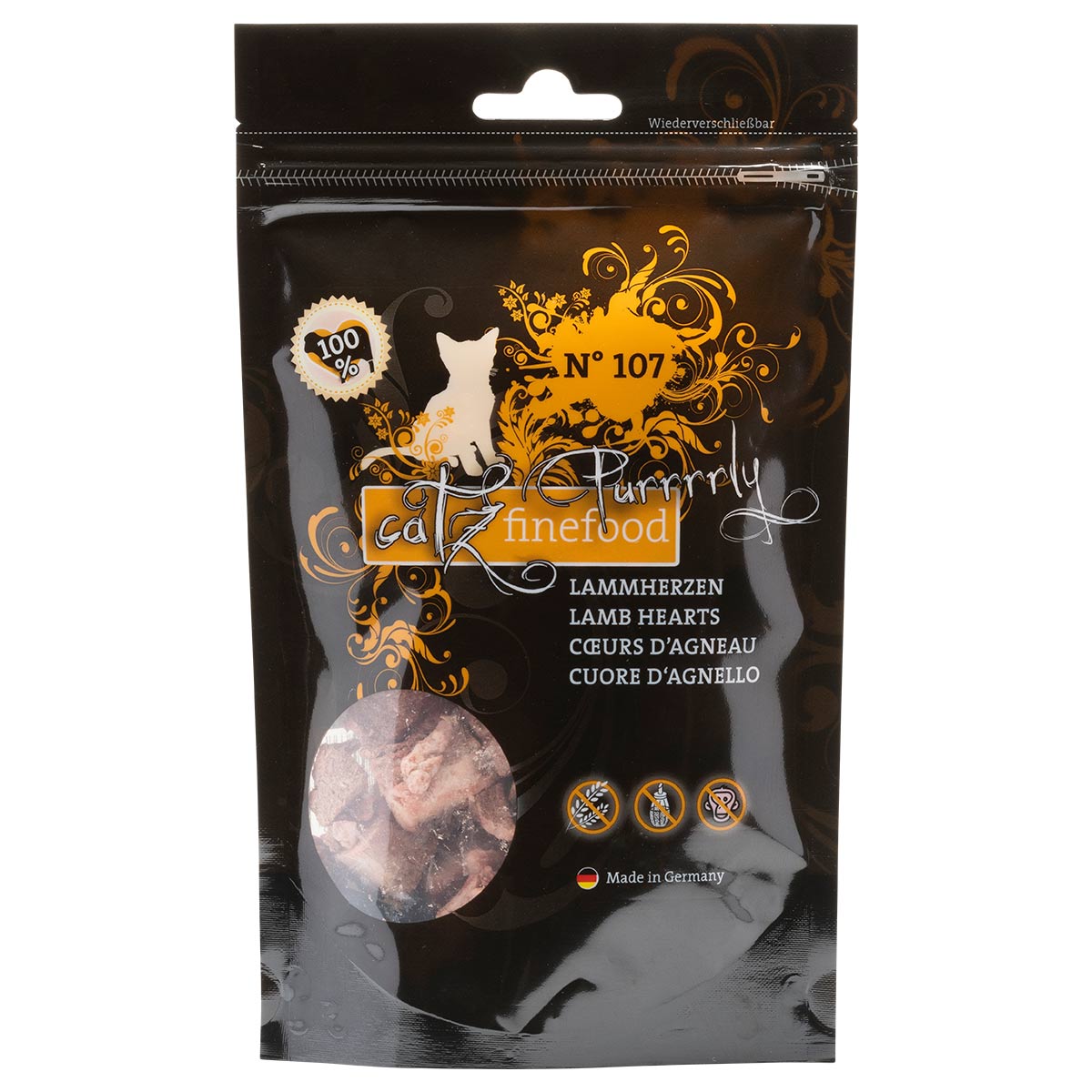 Levně catz finefood Purrrr No.107 jehněčí srdce 3× 45 g