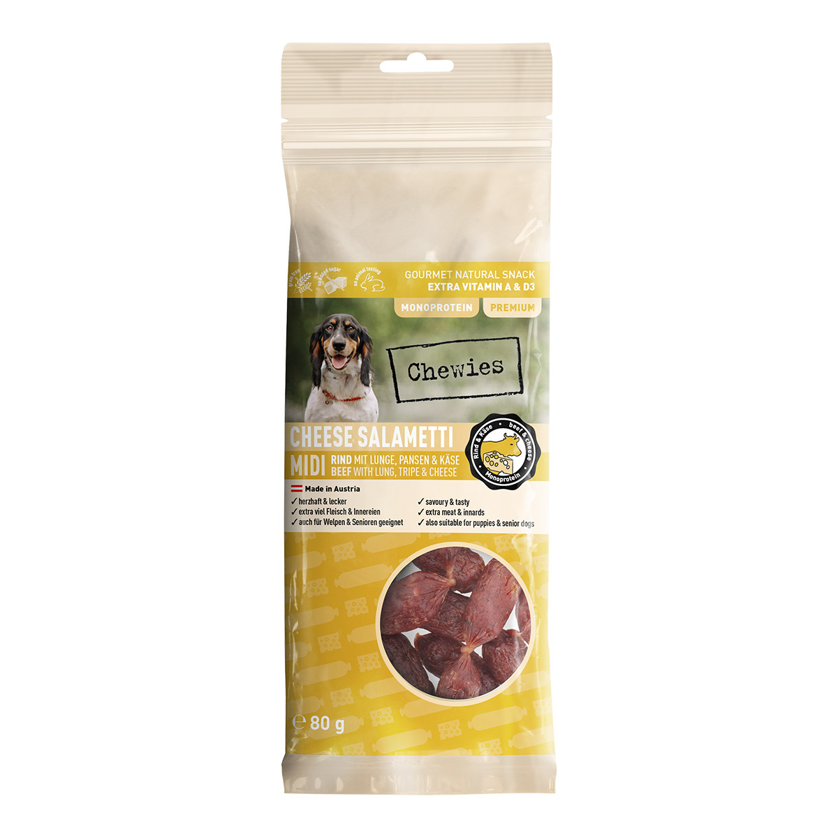 Chewies Cheese Salametti Midi hovězí s plícemi, bachorem a sýrem 80 g