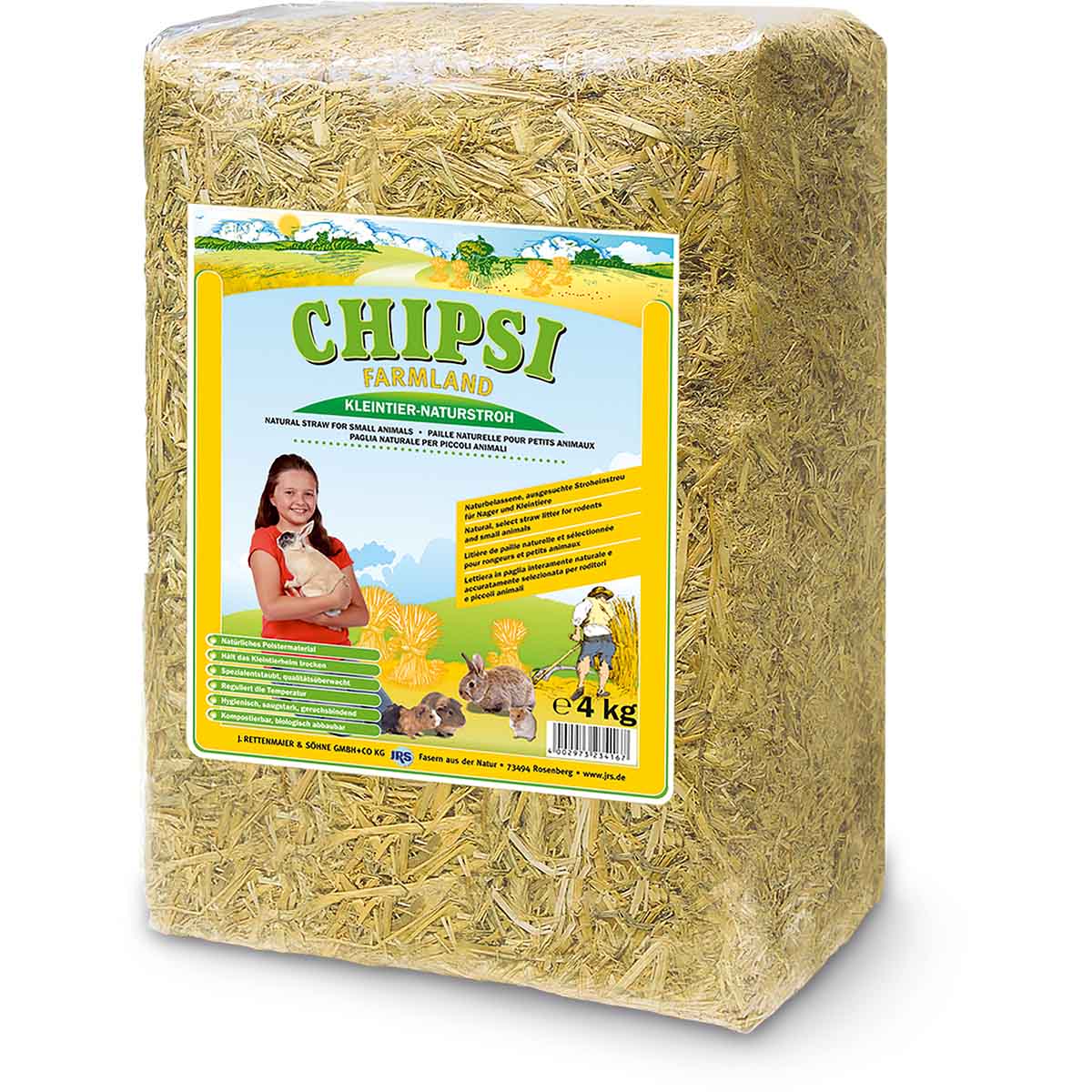 Levně Chipsi podestýlka pro hlodavce Farmland, přírodní sláma 2 × 4 kg