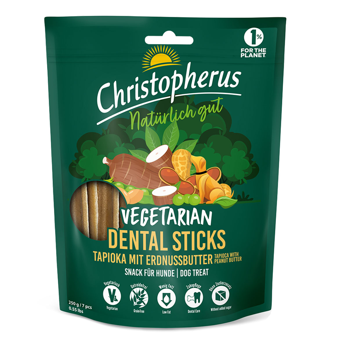 Levně Christopherus Vegetarian – dentální tyčinka – tapioka s arašídovým máslem, 250 g