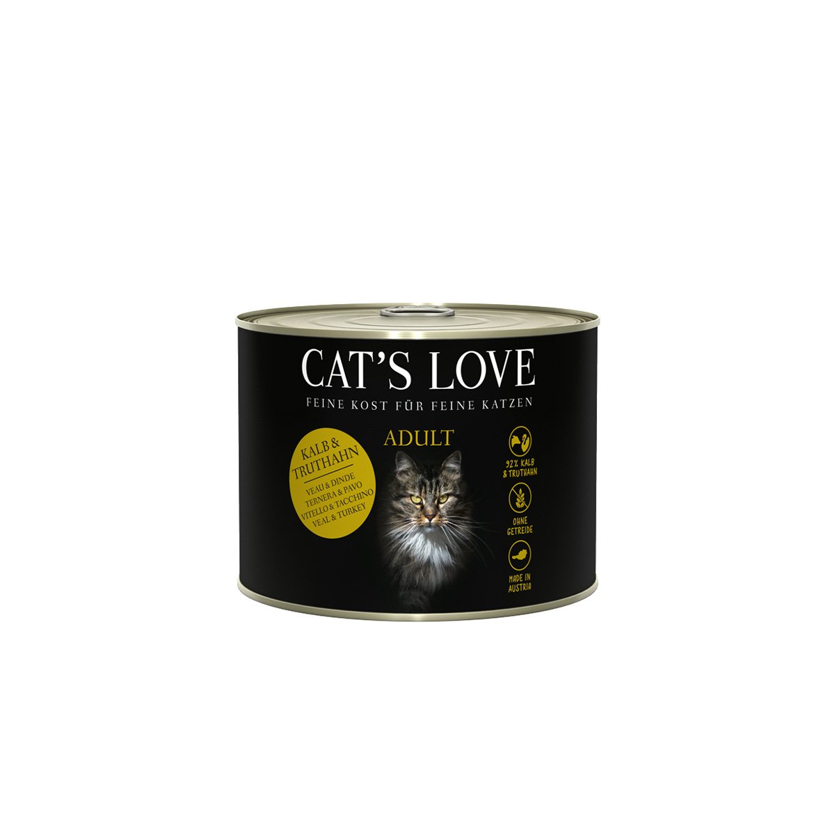 Levně Cat's Love konzervy telecí a krůtí maso se šantou kočičí a lněným olejem 6× 200 g