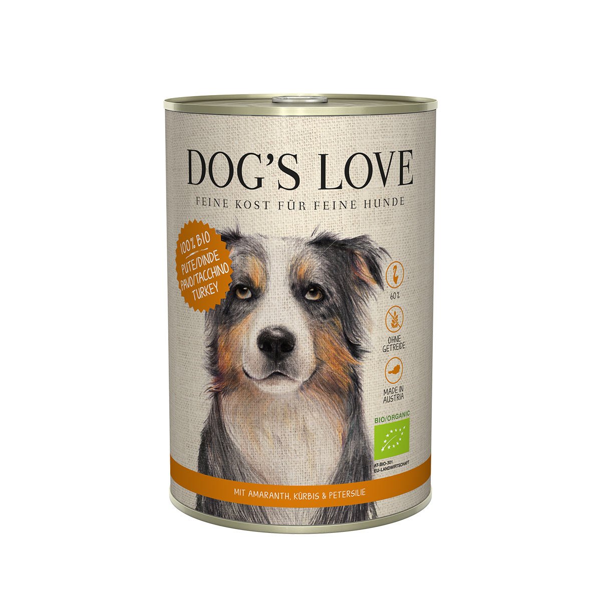 Levně Dog's Love Bio krůtí maso s amarantem, dýní a petrželkou 12x400g