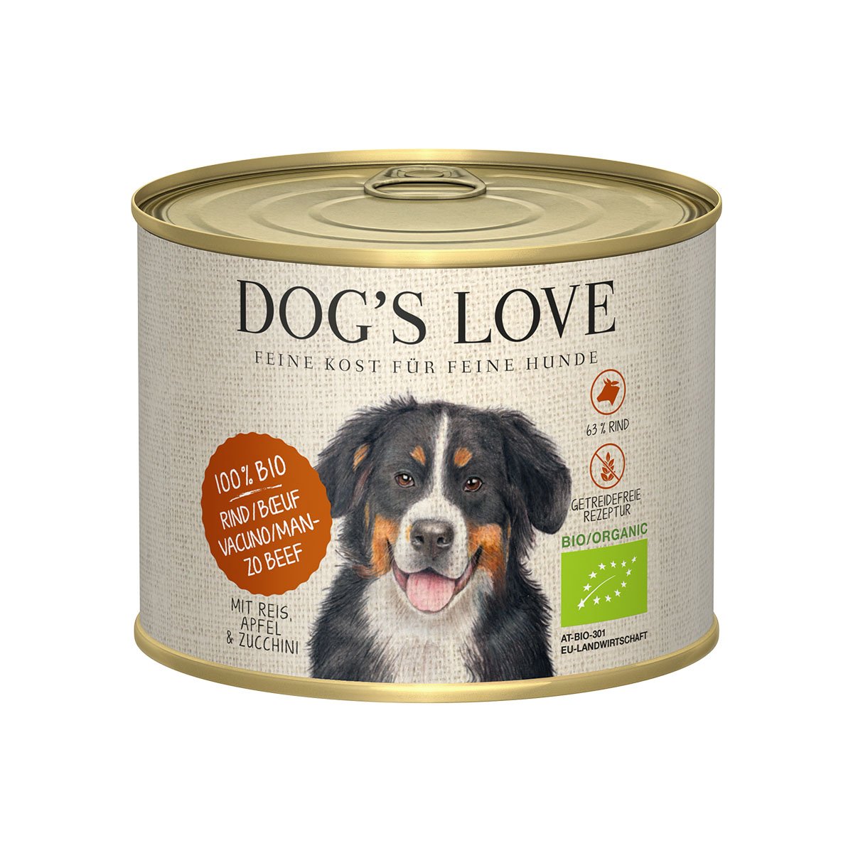 Levně Dog's Love Bio hovězí maso s rýží, jablkem a cuketou 12x200g