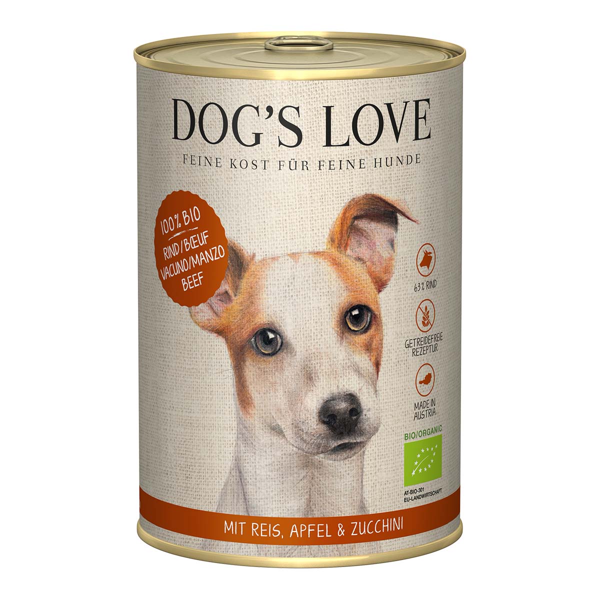 Dog's Love Bio hovězí maso s rýží, jablkem a cuketou 12x400g