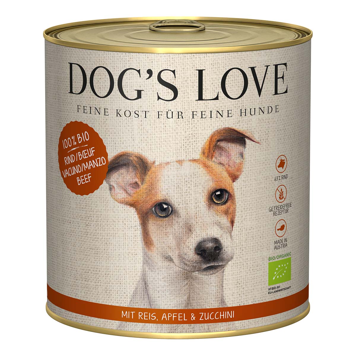 Levně Dog's Love Bio hovězí maso s rýží, jablkem a cuketou 12x800g