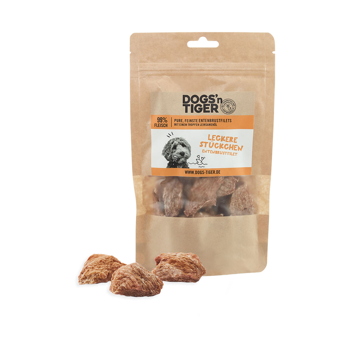 Dogs'n Tiger lahodné kousky lyofilizovaného kachního filetu (M), 80 g