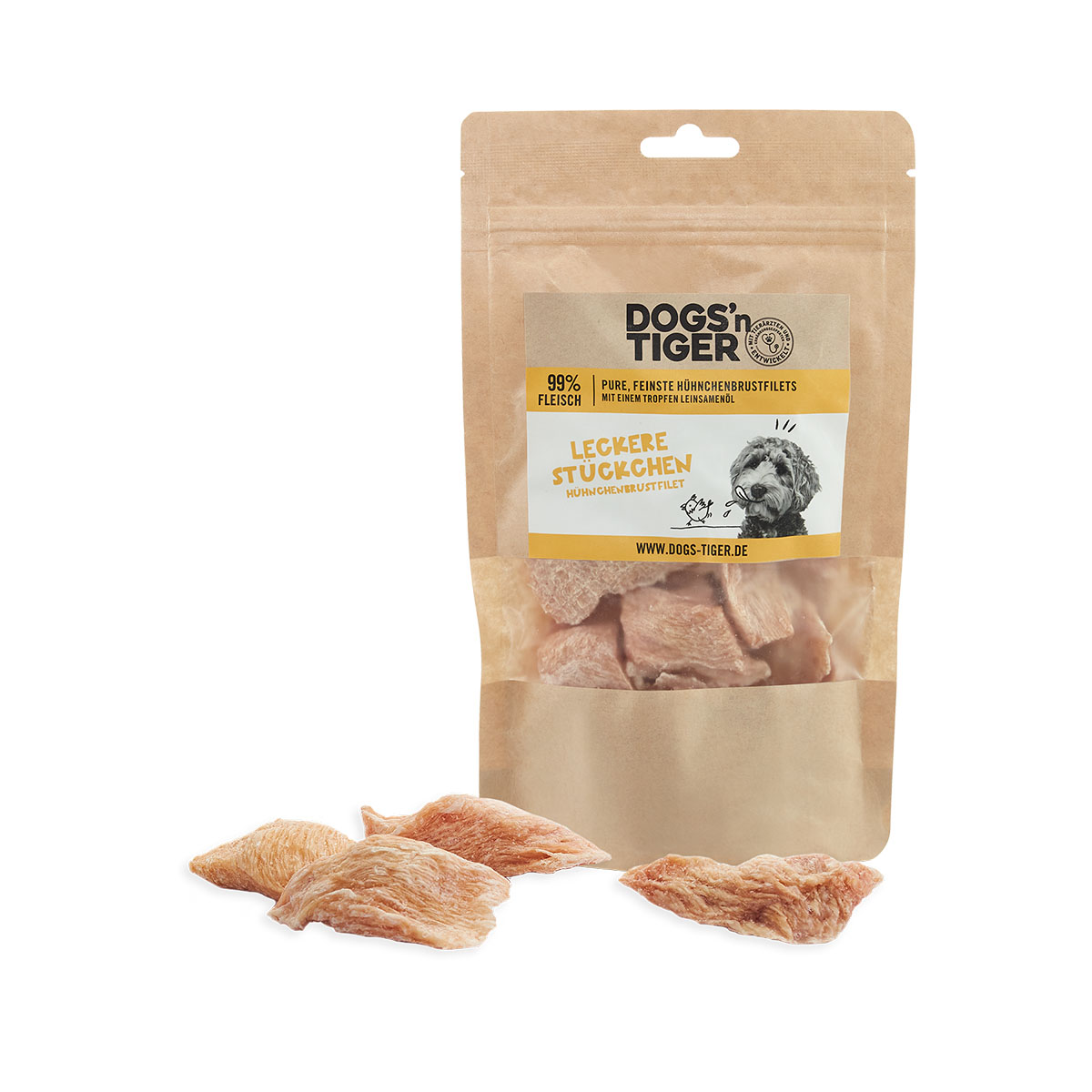 Dogs'n Tiger lahodné kousky lyofilizovaného kuřecího filetu (M), 80 g