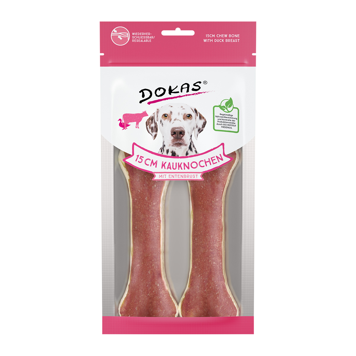 Dokas 15 cm Kauknochen mit Ente 2 Stück
