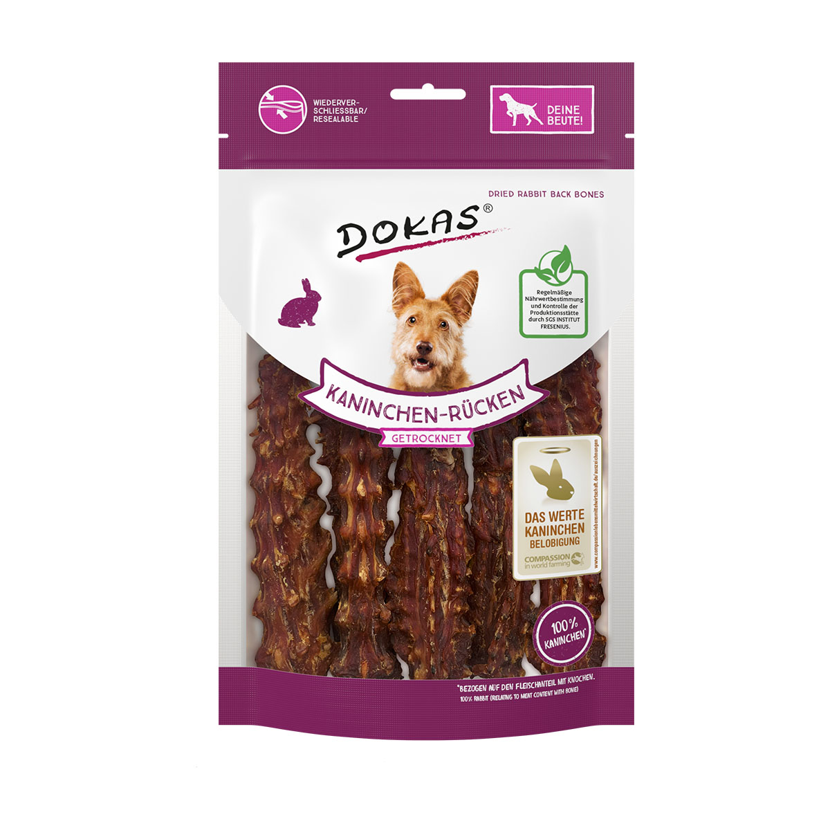 Dokas pamlsek pro psy se sušeným králičím hřbetem 120 g