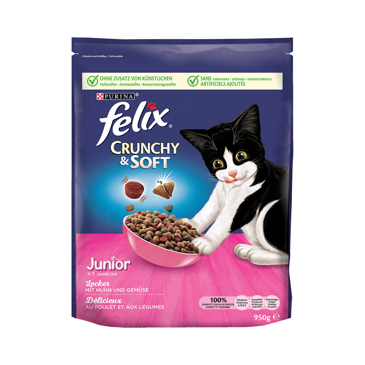FELIX Crunchy & Soft Junior Huhn & Truthahn 3x950g