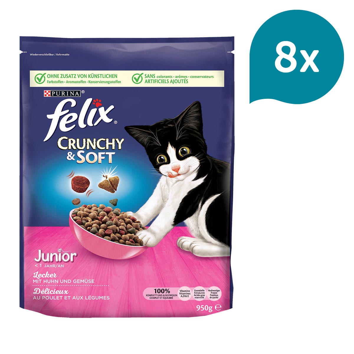 FELIX Crunchy & Soft Junior Huhn & Truthahn 8x950g