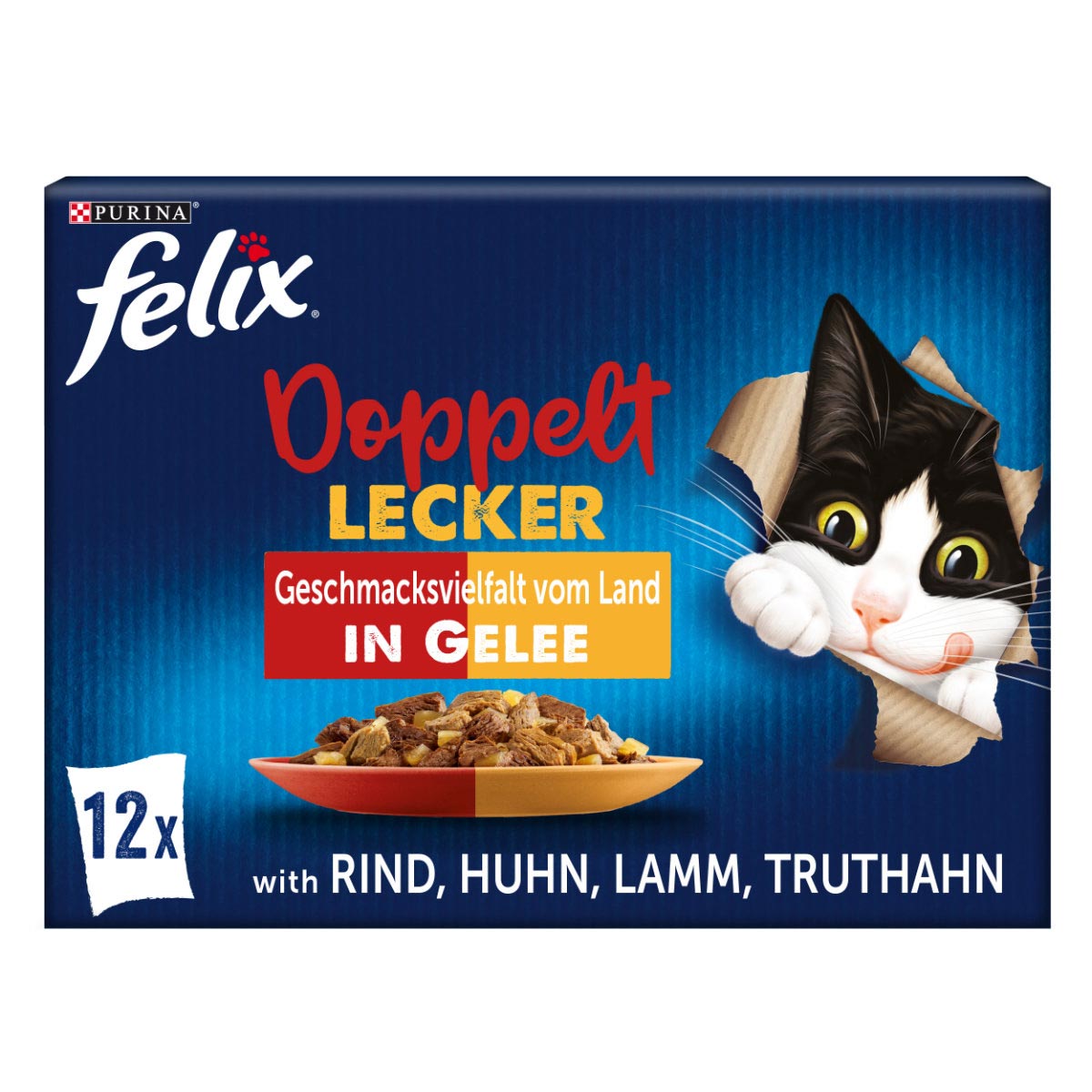 FELIX Doppelt Lecker chutná tak dobře, jak vypadá. Pochoutka v želé z venkova, 12 × 85 g