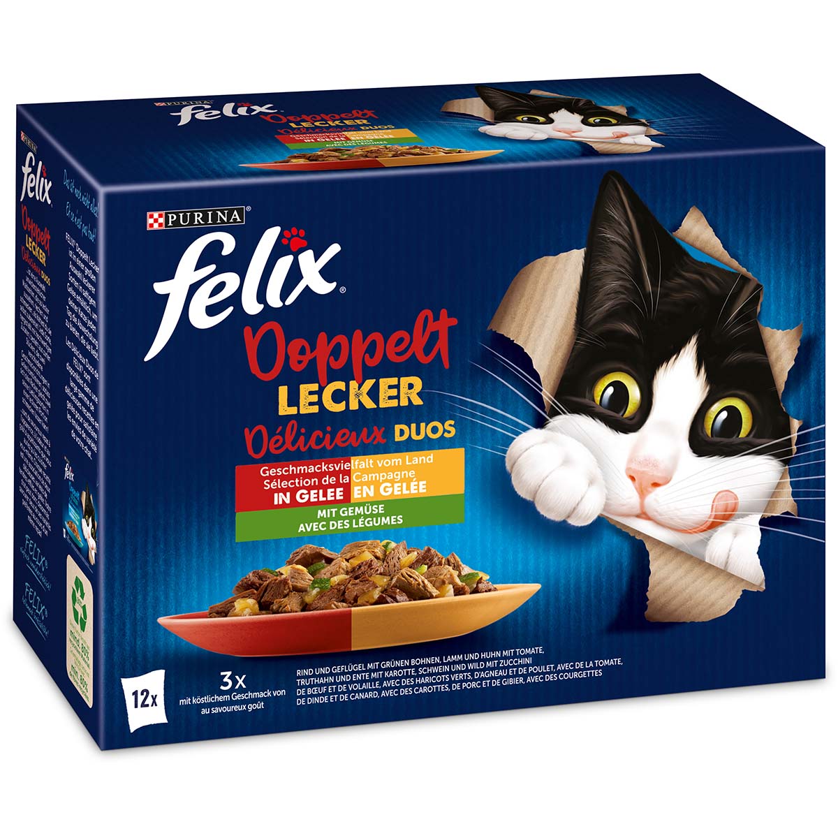 Levně FELIX Double Delicious hovězí maso, drůbež a zelenina v želé 12× 85 g