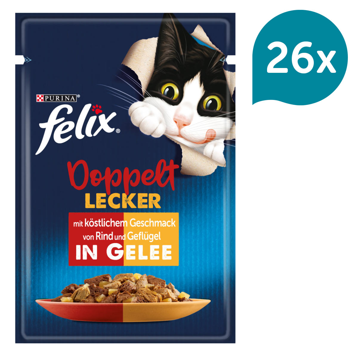 Levně FELIX Chutná tak dobře, jak vypadá Doppelt Lecker v želé hovězí a drůbeží maso 26 × 85 g