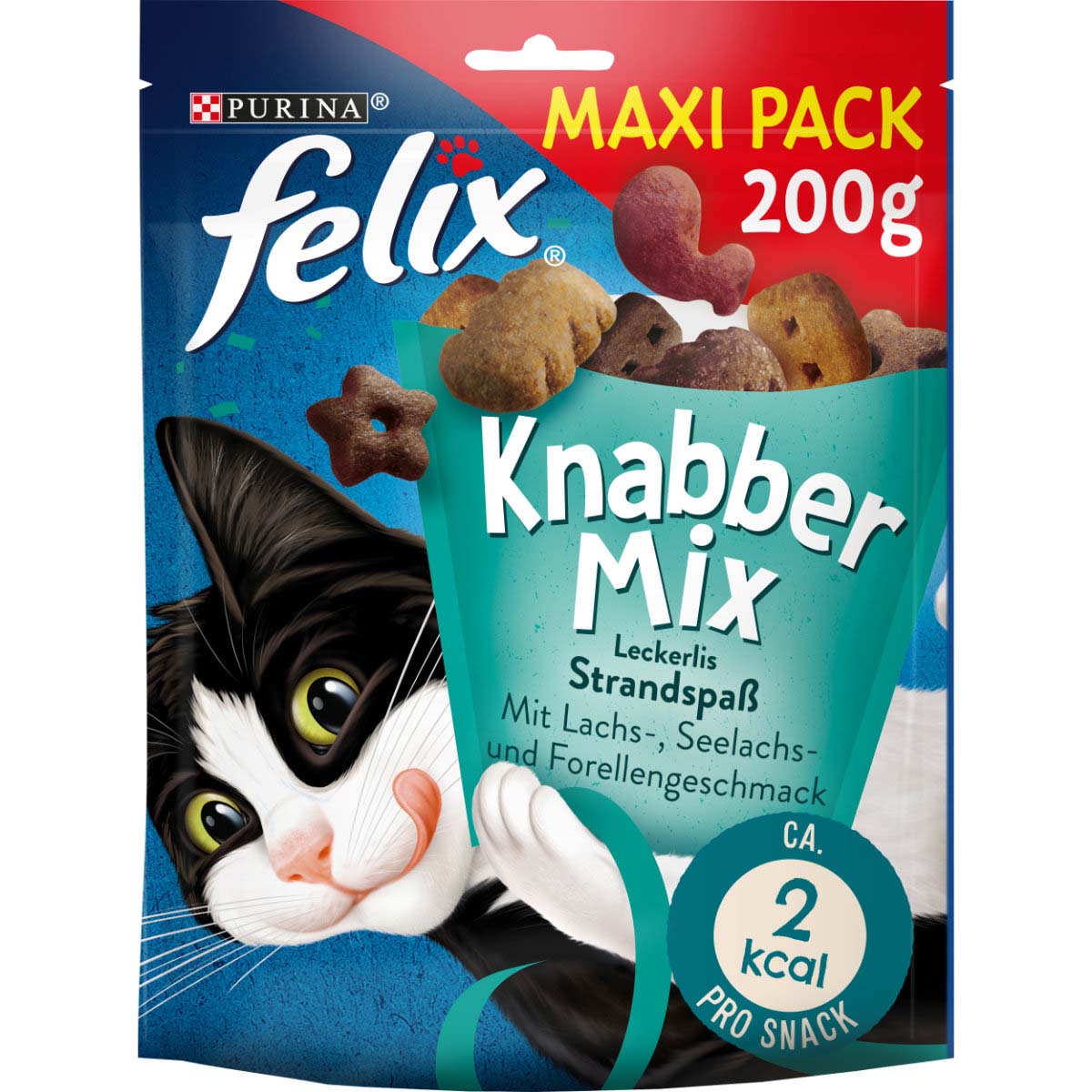 FELIX KnabberMix zábava na pláži pamlsek pro kočky s příchutí lososa, tresky tmavé a pstruha 5 × 200 g
