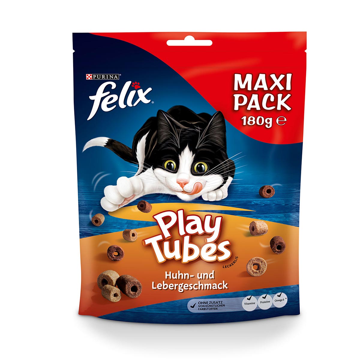 FELIX Play Tubes Huhn & Leber Katzensnacks 180g 3+1 gratis