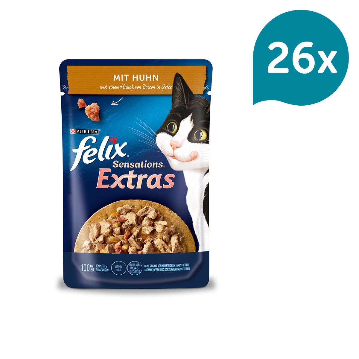 Felix Sensations Extras s kuřecím a příchutí slaniny 26 × 85 g
