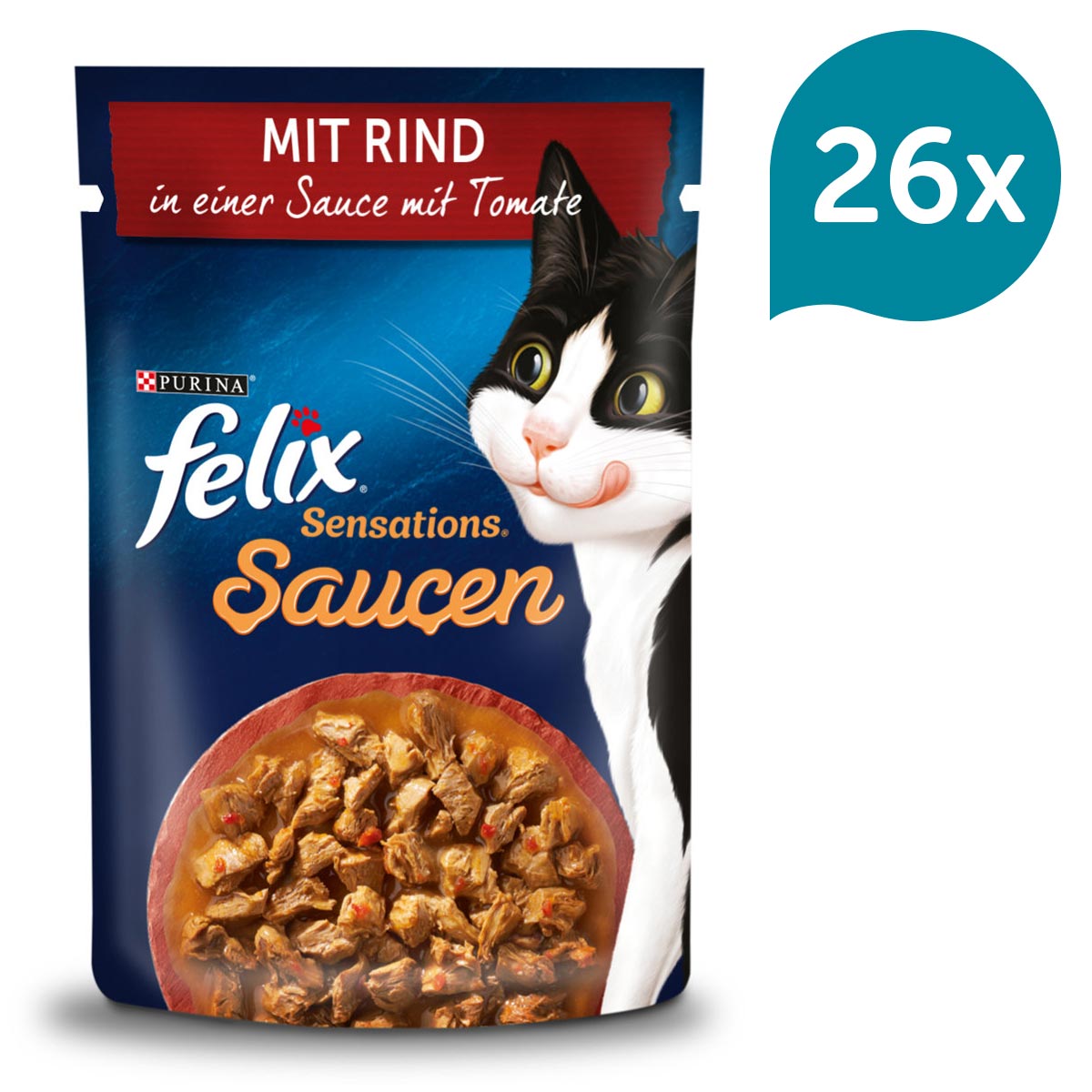 FELIX Sensations hovězí maso s rajčaty v omáčce 26 × 85 g