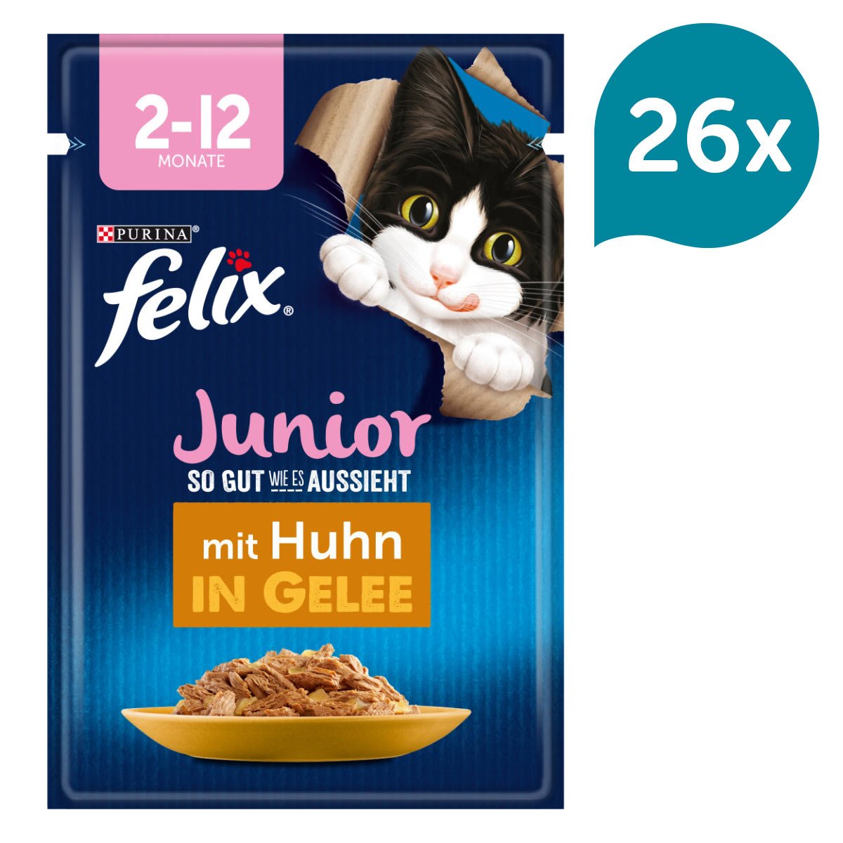 Levně FELIX chutná tak dobře, jak vypadá, Pochoutka v želé Junior kuřecí 26 × 85 g