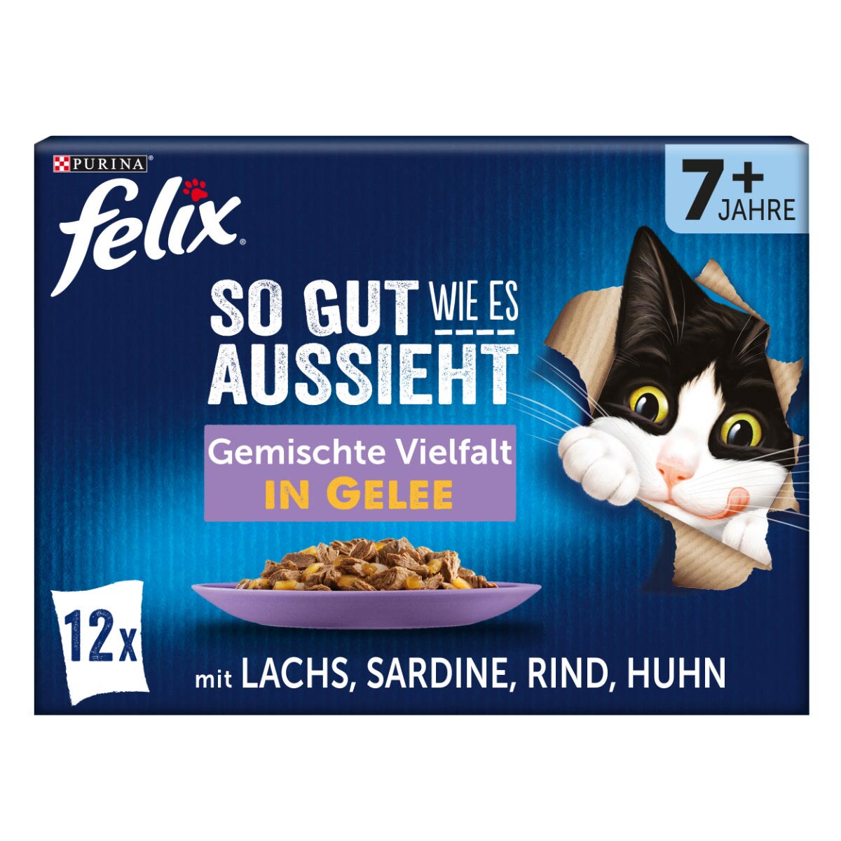 FELIX Senior chutná tak dobře, jak vypadá. Pochoutka v želé, různé příchutě, 12 × 85 g