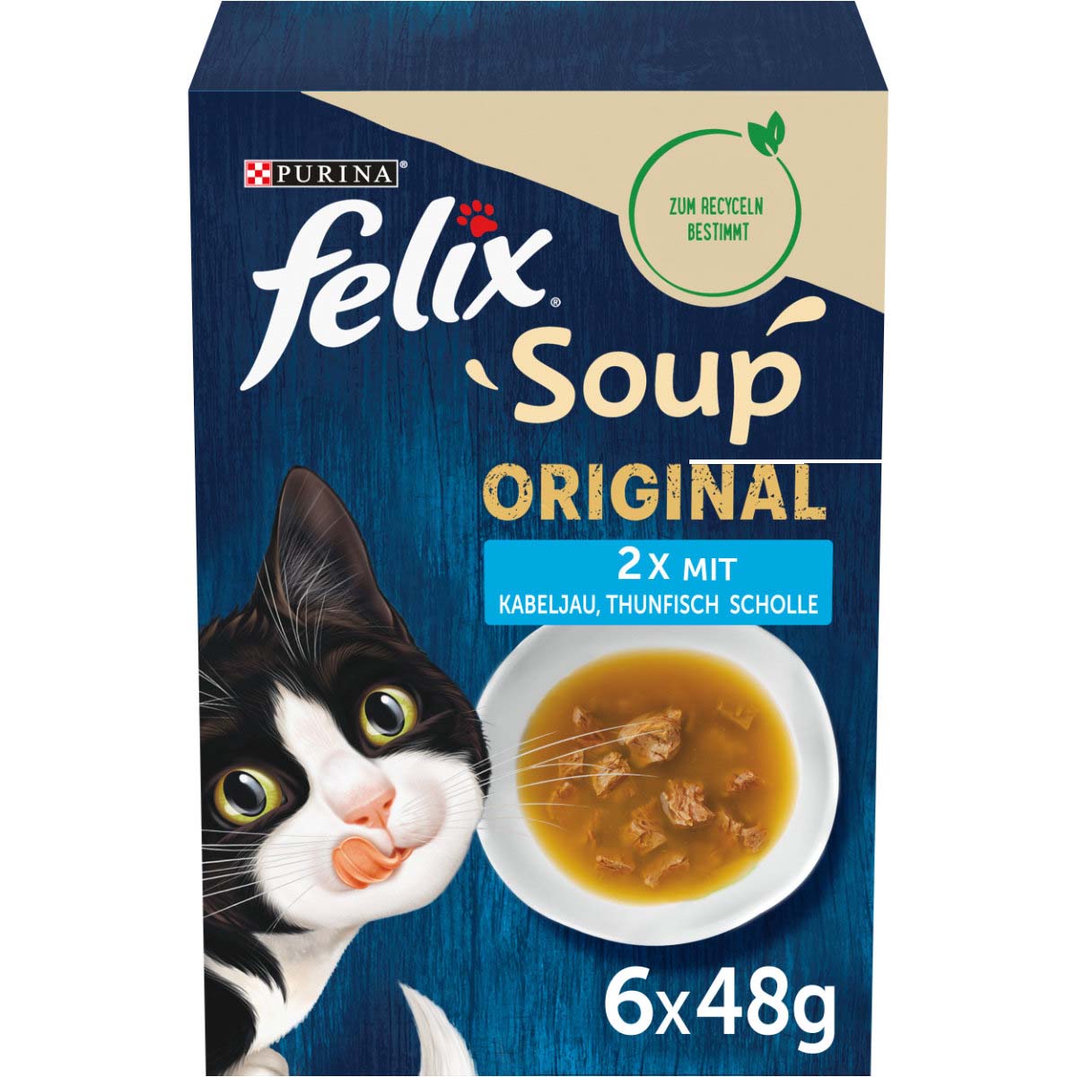 Levně FELIX Soup výběr z vody s treskou, tuňákem a platýsem 48 × 48 g