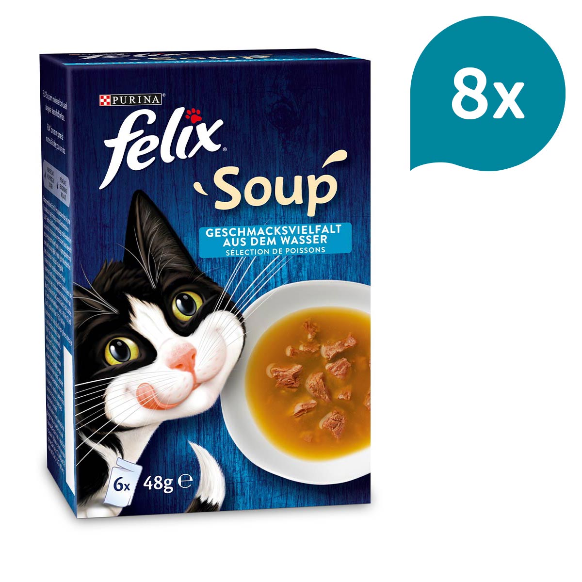 FELIX Soup výběr z vody s treskou, tuňákem a platýsem 48 × 48 g